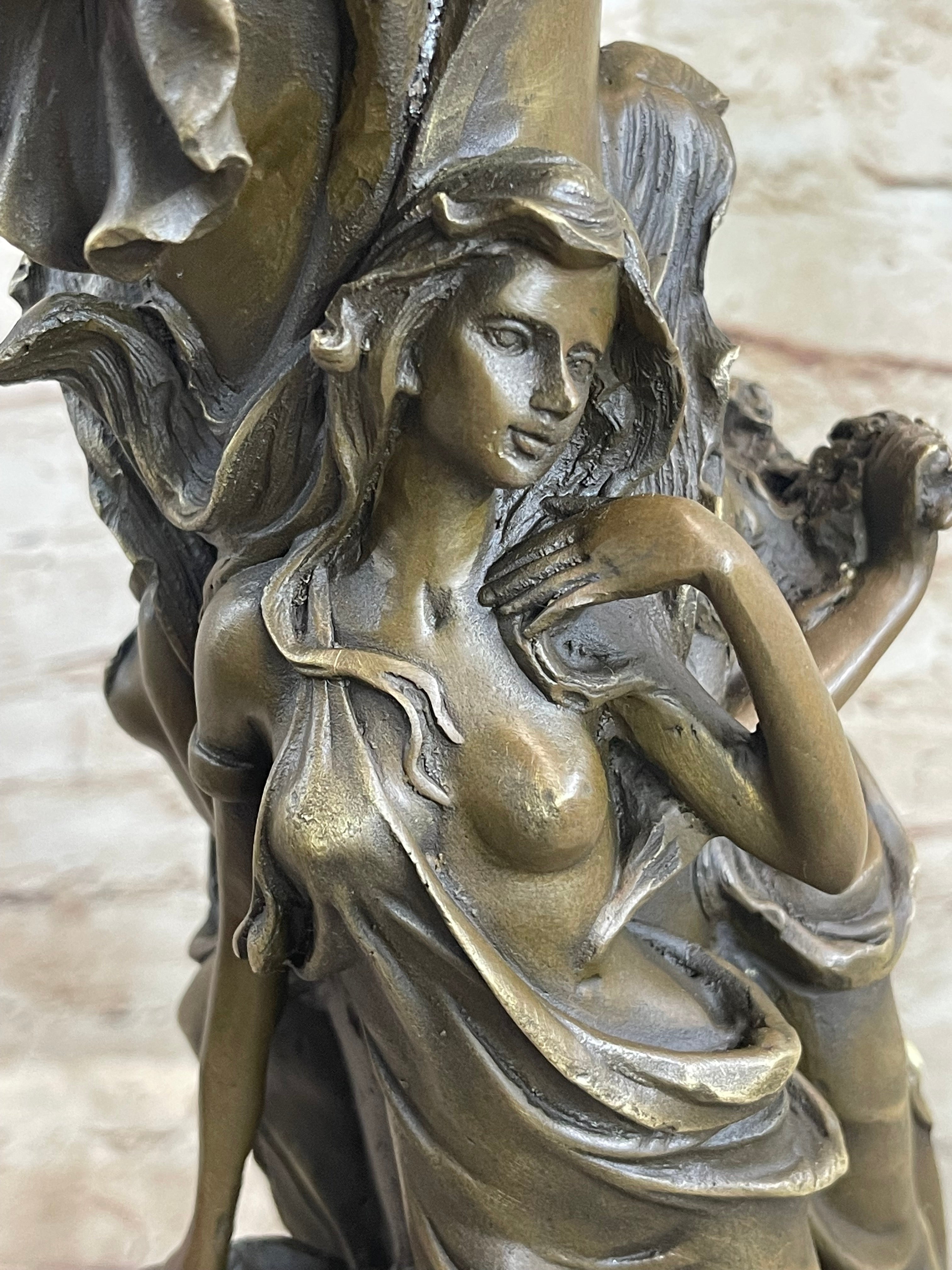 Art Deco Three Nymphs Bronze Vase Sculpture Marble Base