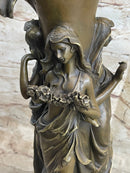 Art Deco Three Nymphs Bronze Vase Sculpture Marble Base