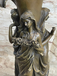 Art Deco Three Nymphs Bronze Vase Sculpture Marble Base