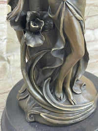 Art Deco Three Nymphs Bronze Vase Sculpture Marble Base