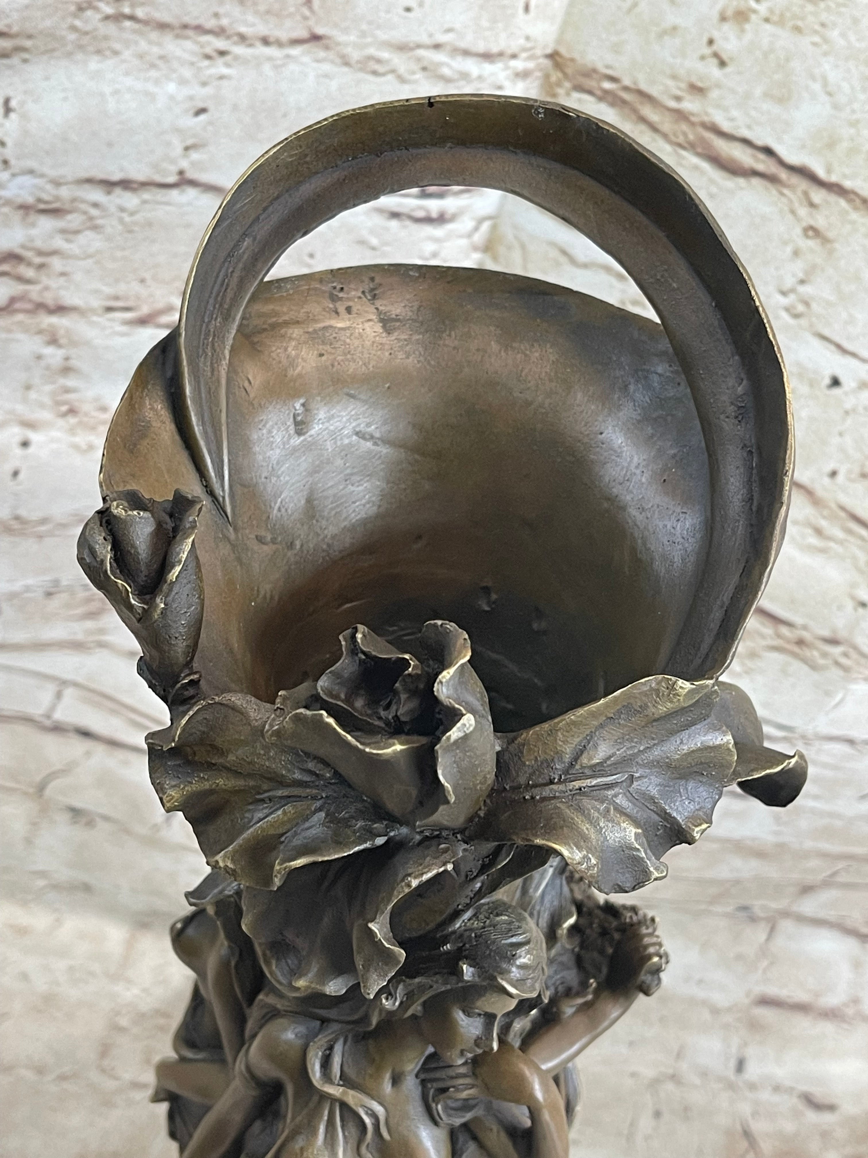 Art Deco Three Nymphs Bronze Vase Sculpture Marble Base