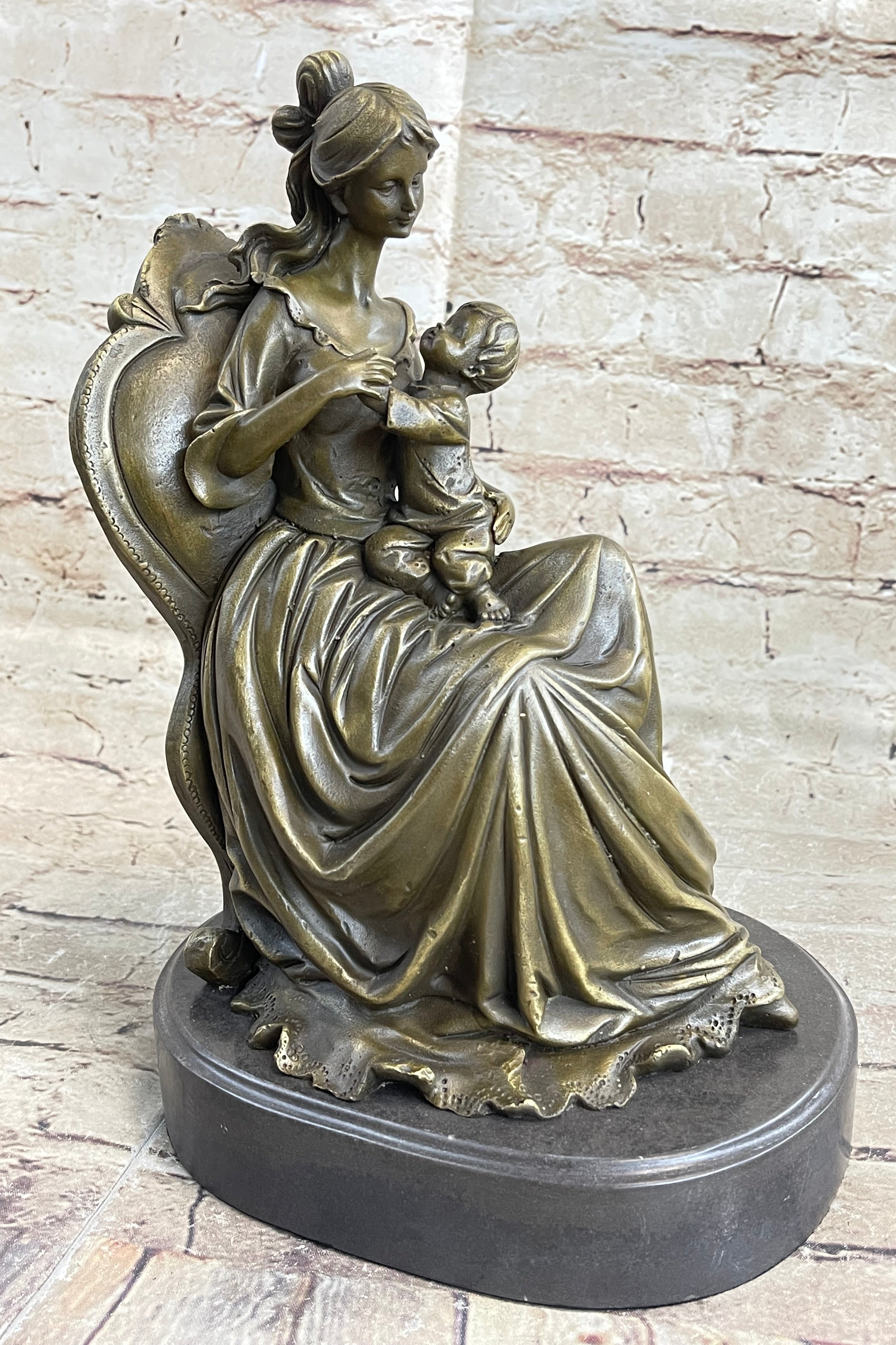 Art Deco Nouveau Mother and Baby Bronze Artwork by Jean Patoue