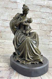 Art Deco Nouveau Mother and Baby Bronze Artwork by Jean Patoue
