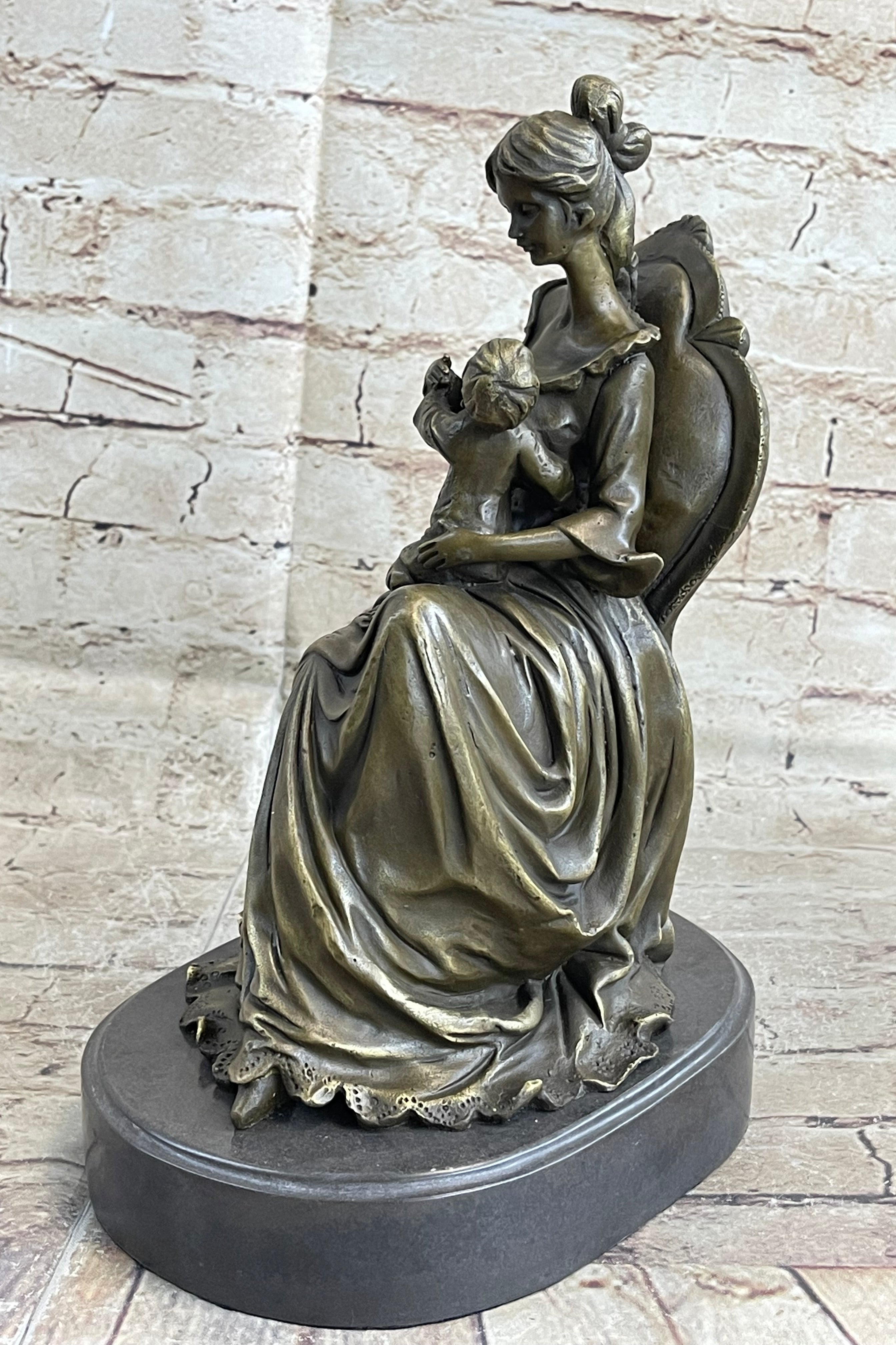 Art Deco Nouveau Mother and Baby Bronze Artwork by Jean Patoue