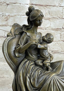 Art Deco Nouveau Mother and Baby Bronze Artwork by Jean Patoue