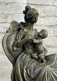 Art Deco Nouveau Mother and Baby Bronze Artwork by Jean Patoue