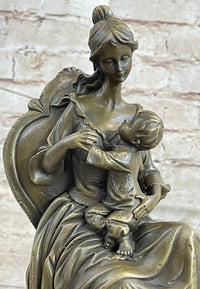 Art Deco Nouveau Mother and Baby Bronze Artwork by Jean Patoue