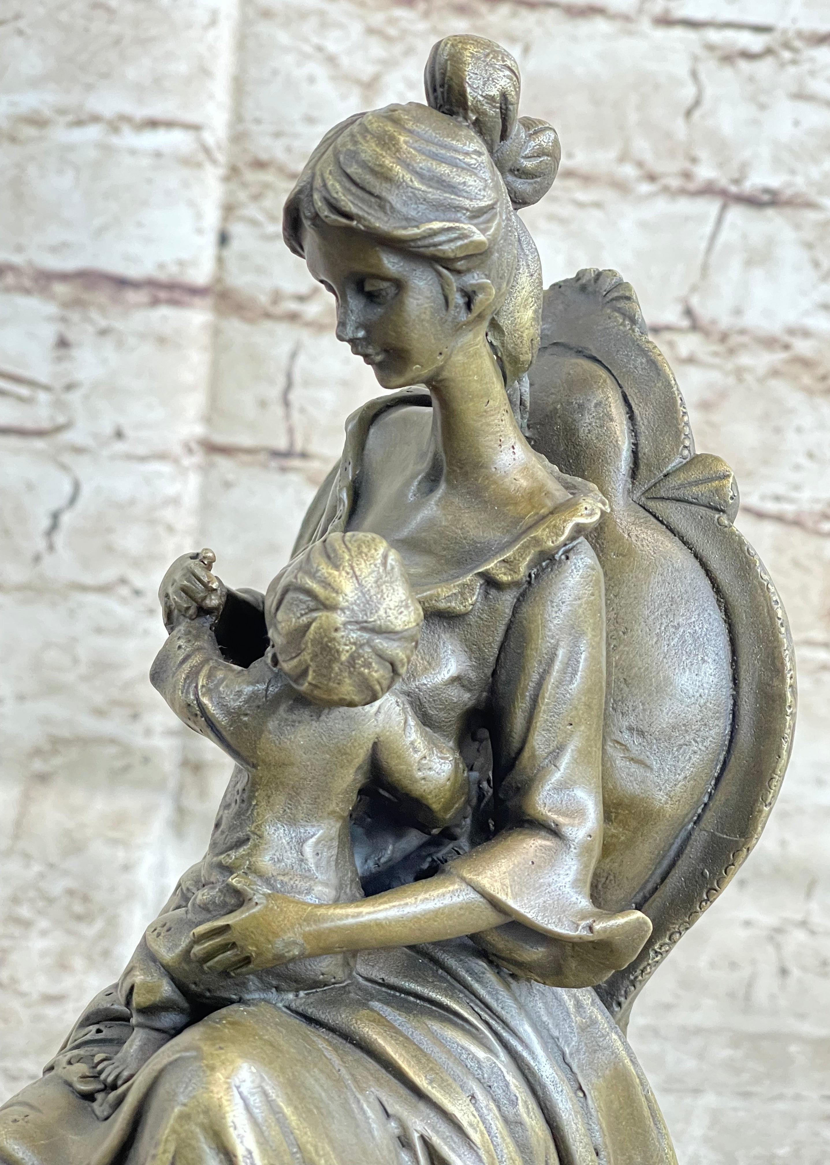 Art Deco Nouveau Mother and Baby Bronze Artwork by Jean Patoue