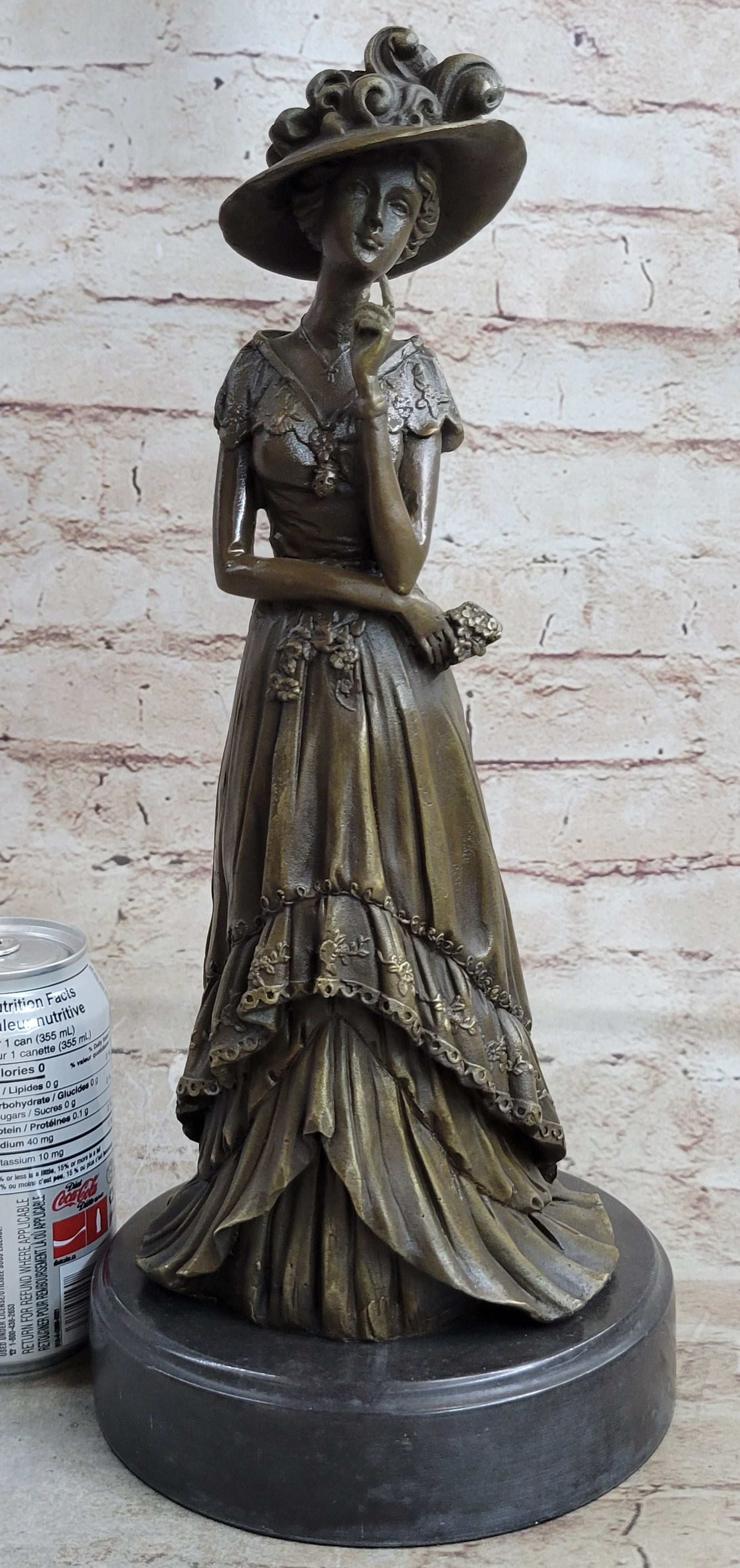 Young Woman in Victorian Fashion Hat Bronze Metal Figure
