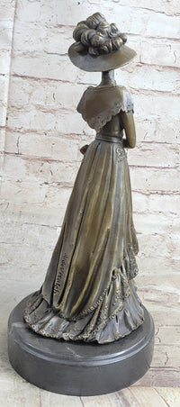 Young Woman in Victorian Fashion Hat Bronze Metal Figure