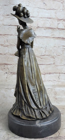 Young Woman in Victorian Fashion Hat Bronze Metal Figure