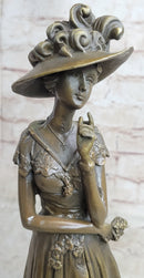 Young Woman in Victorian Fashion Hat Bronze Metal Figure