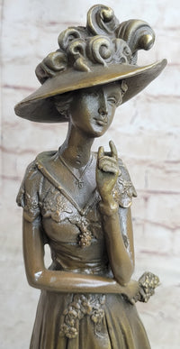 Young Woman in Victorian Fashion Hat Bronze Metal Figure