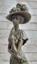 Young Woman in Victorian Fashion Hat Bronze Metal Figure