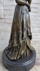 Young Woman in Victorian Fashion Hat Bronze Metal Figure