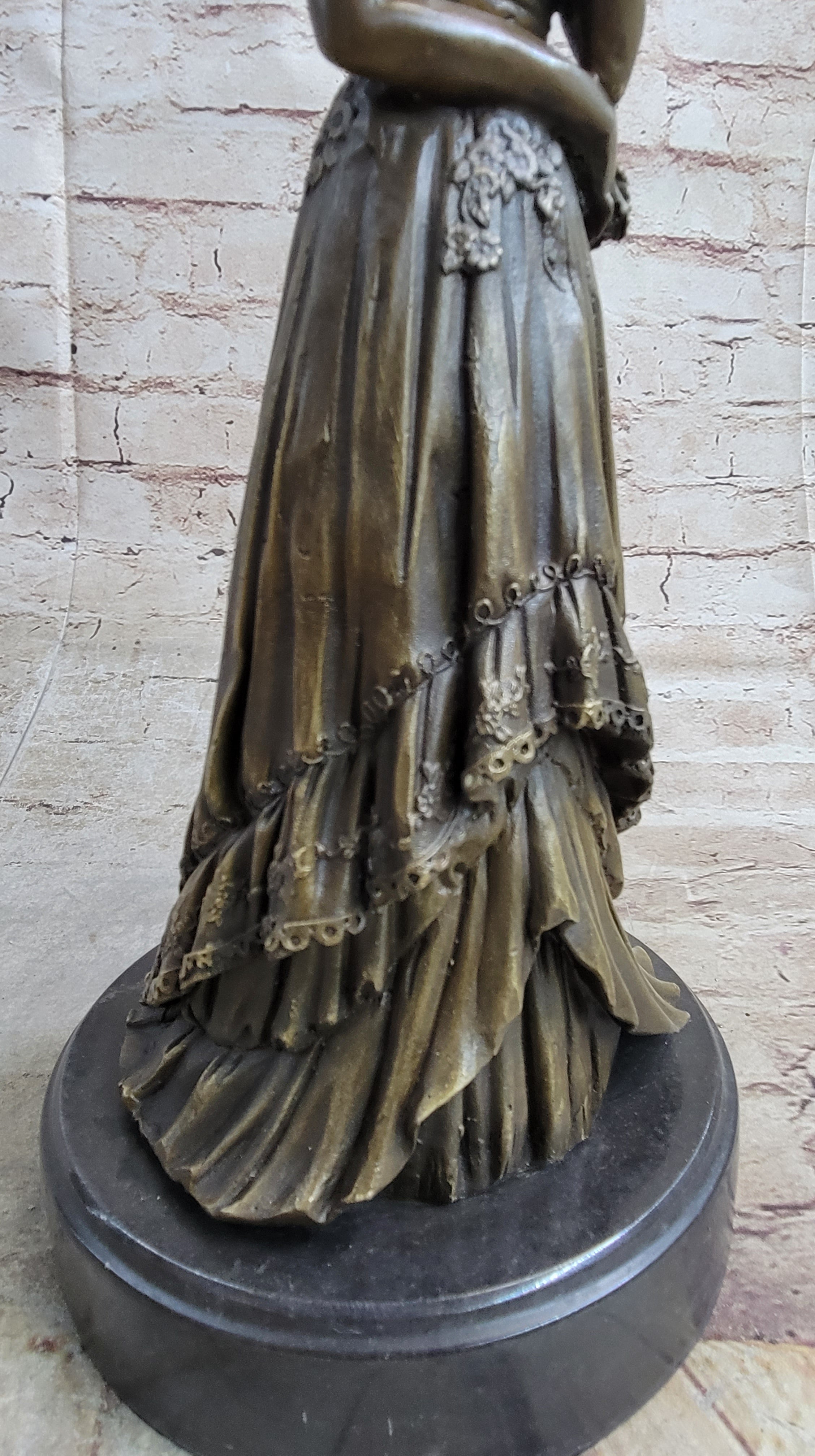 Young Woman in Victorian Fashion Hat Bronze Metal Figure