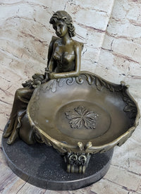 Art Nouveau Business Card Holder Change Container Bronze Sculpture