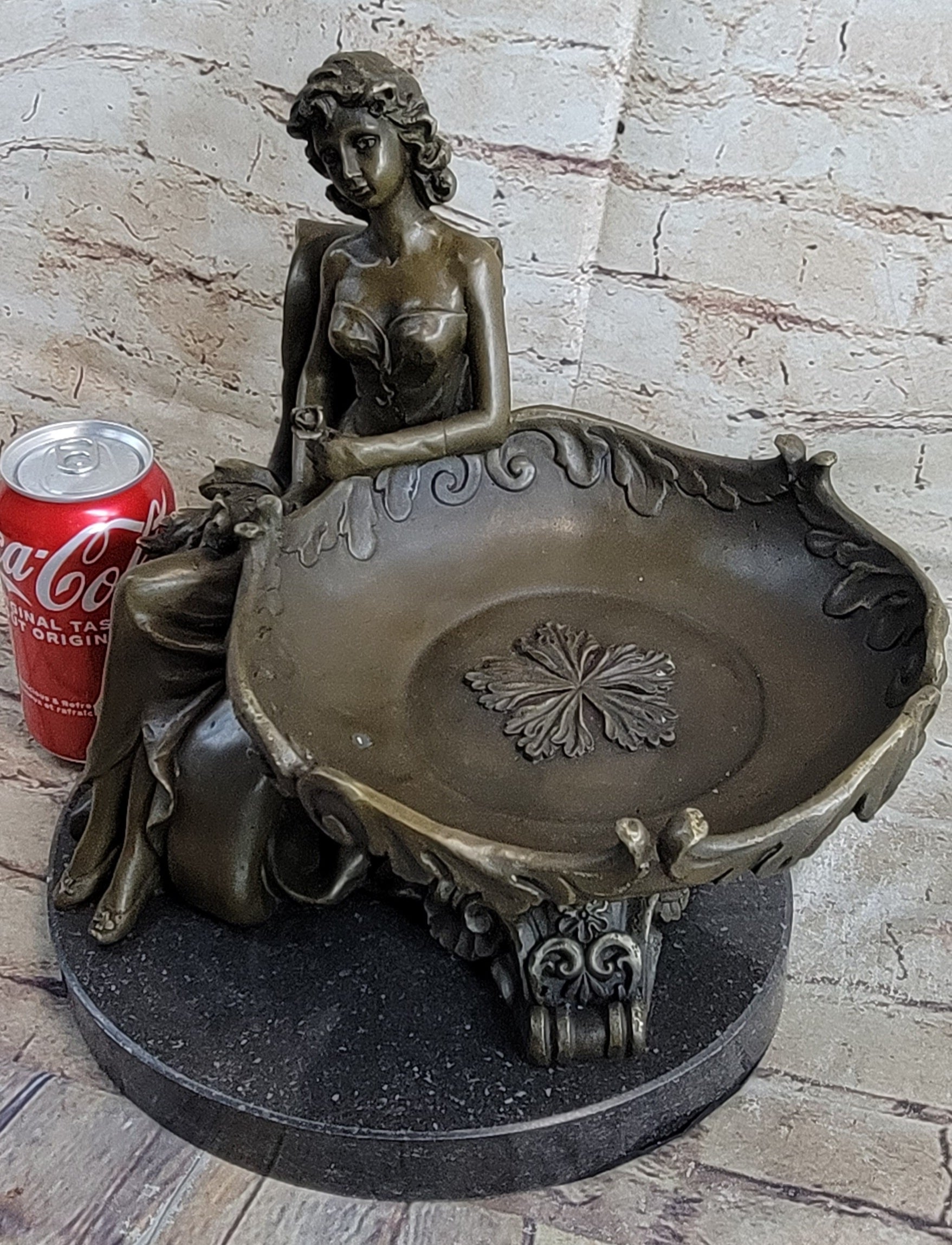 Art Nouveau Business Card Holder Change Container Bronze Sculpture