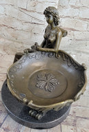 Art Nouveau Business Card Holder Change Container Bronze Sculpture