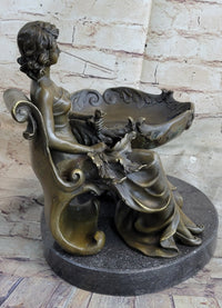 Art Nouveau Business Card Holder Change Container Bronze Sculpture