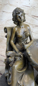 Art Nouveau Business Card Holder Change Container Bronze Sculpture