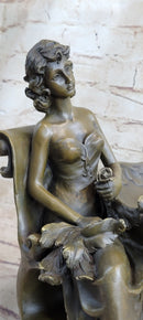 Art Nouveau Business Card Holder Change Container Bronze Sculpture
