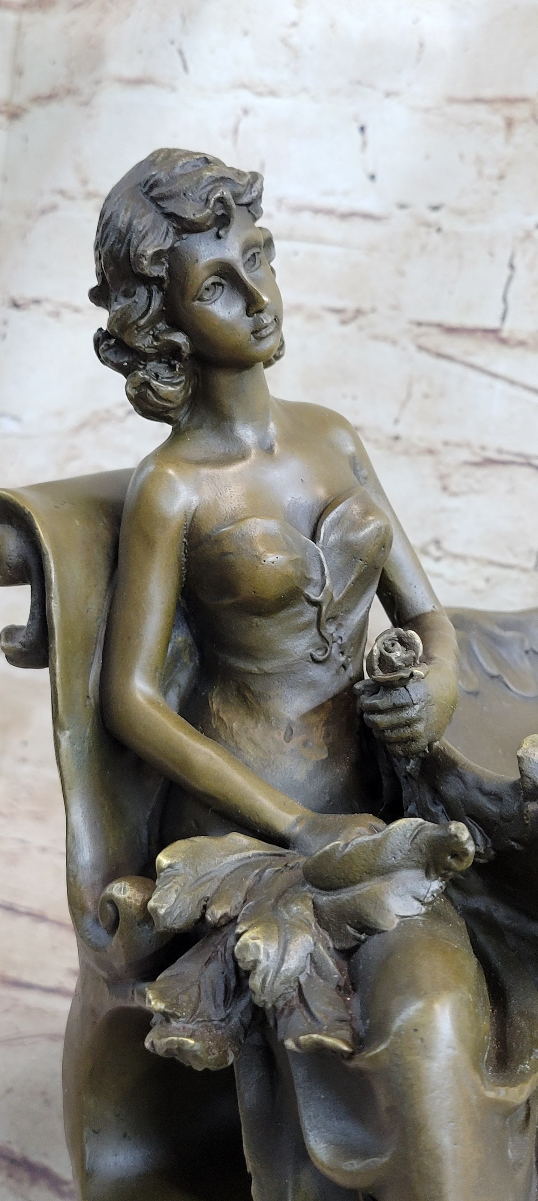 Art Nouveau Business Card Holder Change Container Bronze Sculpture