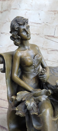 Art Nouveau Business Card Holder Change Container Bronze Sculpture