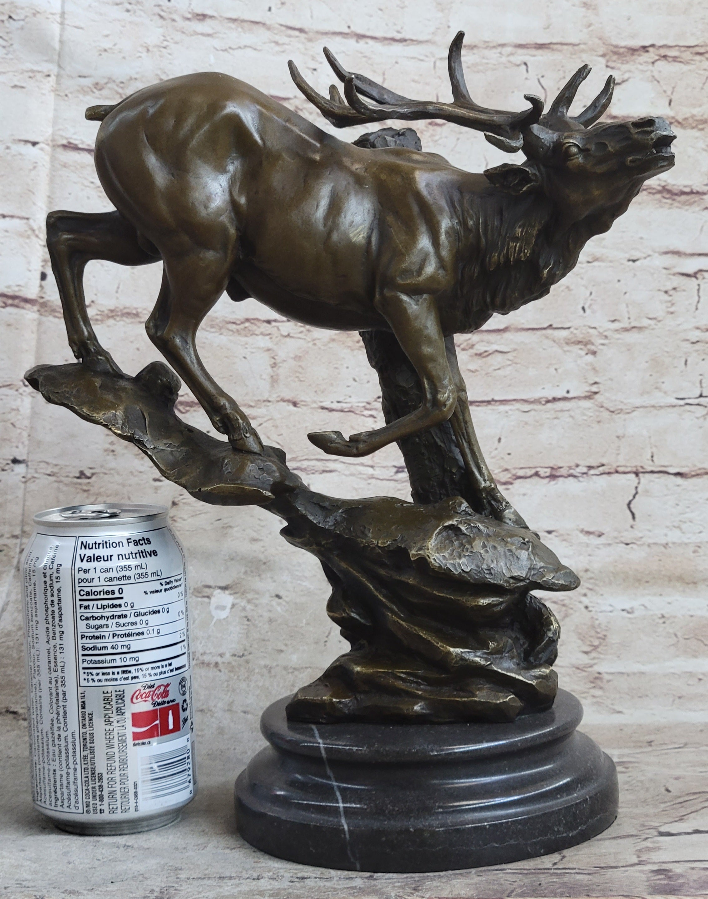 Bronze Marble Elk Deer Stag Hunter Wildlife Art Sculpture