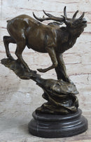 Bronze Marble Elk Deer Stag Hunter Wildlife Art Sculpture