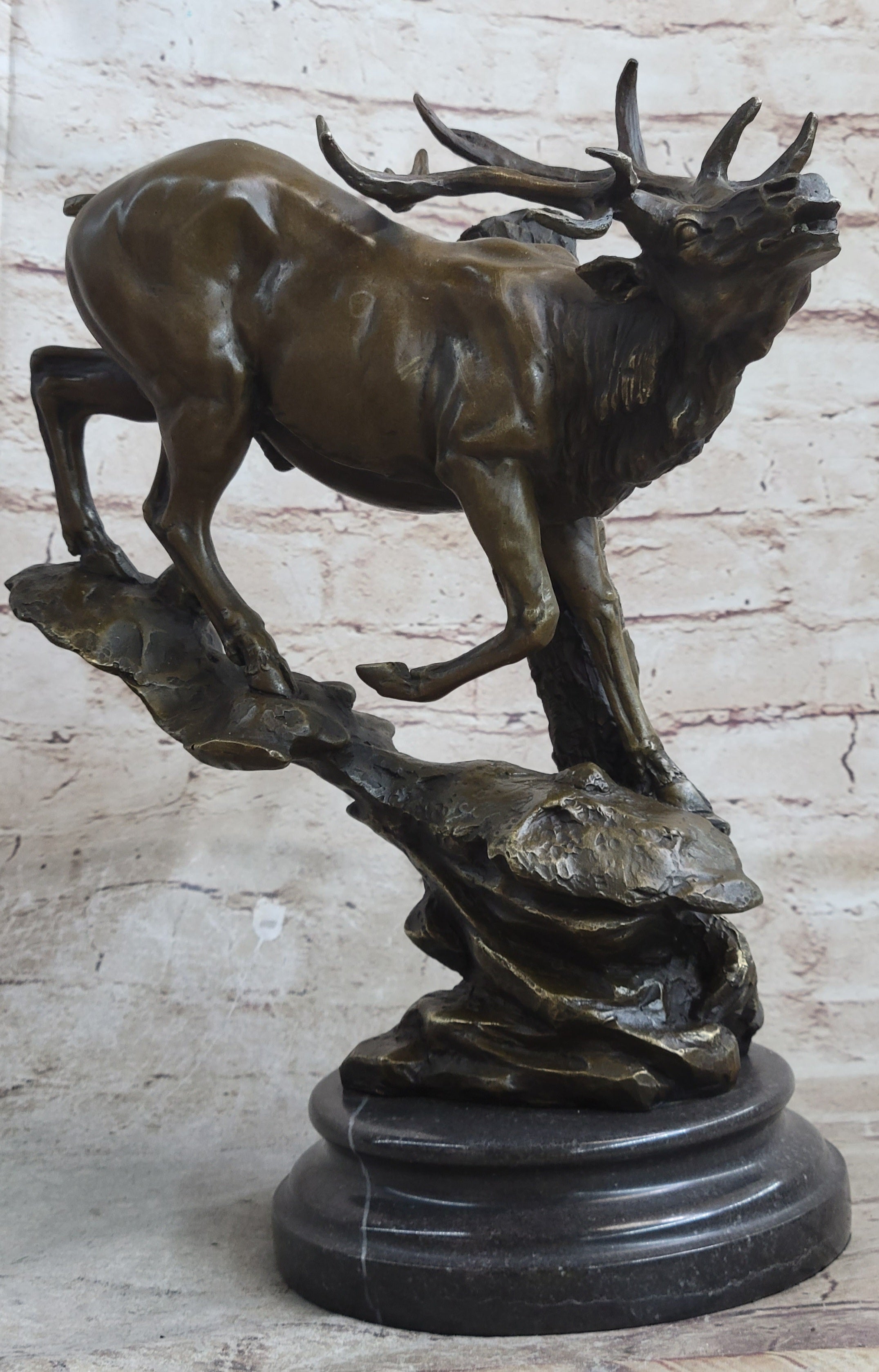 Bronze Marble Elk Deer Stag Hunter Wildlife Art Sculpture