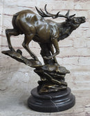 Bronze Marble Elk Deer Stag Hunter Wildlife Art Sculpture