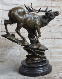 Bronze Marble Elk Deer Stag Hunter Wildlife Art Sculpture