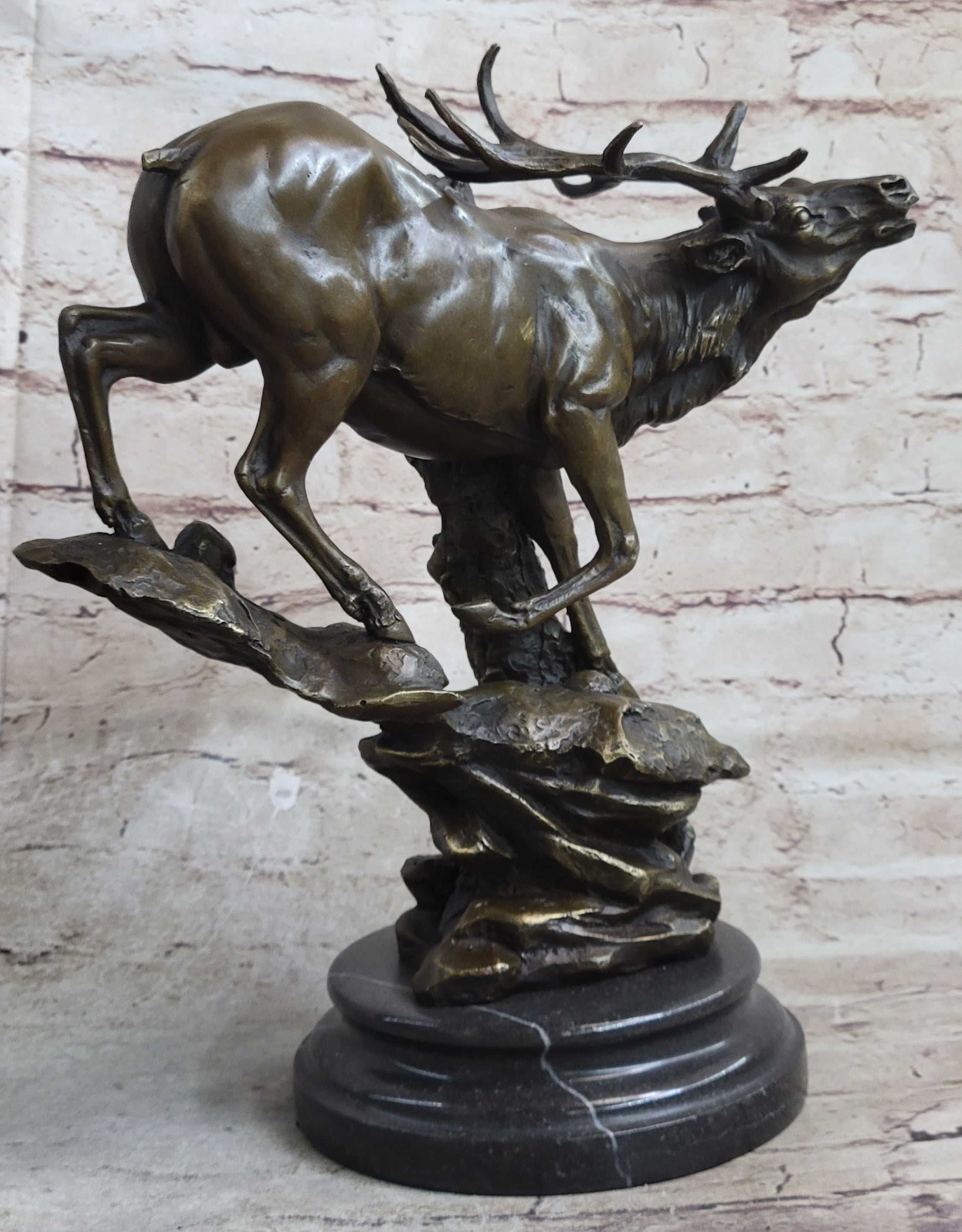Bronze Marble Elk Deer Stag Hunter Wildlife Art Sculpture