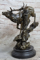 Bronze Marble Elk Deer Stag Hunter Wildlife Art Sculpture
