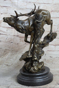 Bronze Marble Elk Deer Stag Hunter Wildlife Art Sculpture