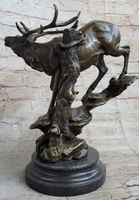 Bronze Marble Elk Deer Stag Hunter Wildlife Art Sculpture