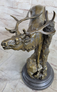Bronze Marble Elk Deer Stag Hunter Wildlife Art Sculpture