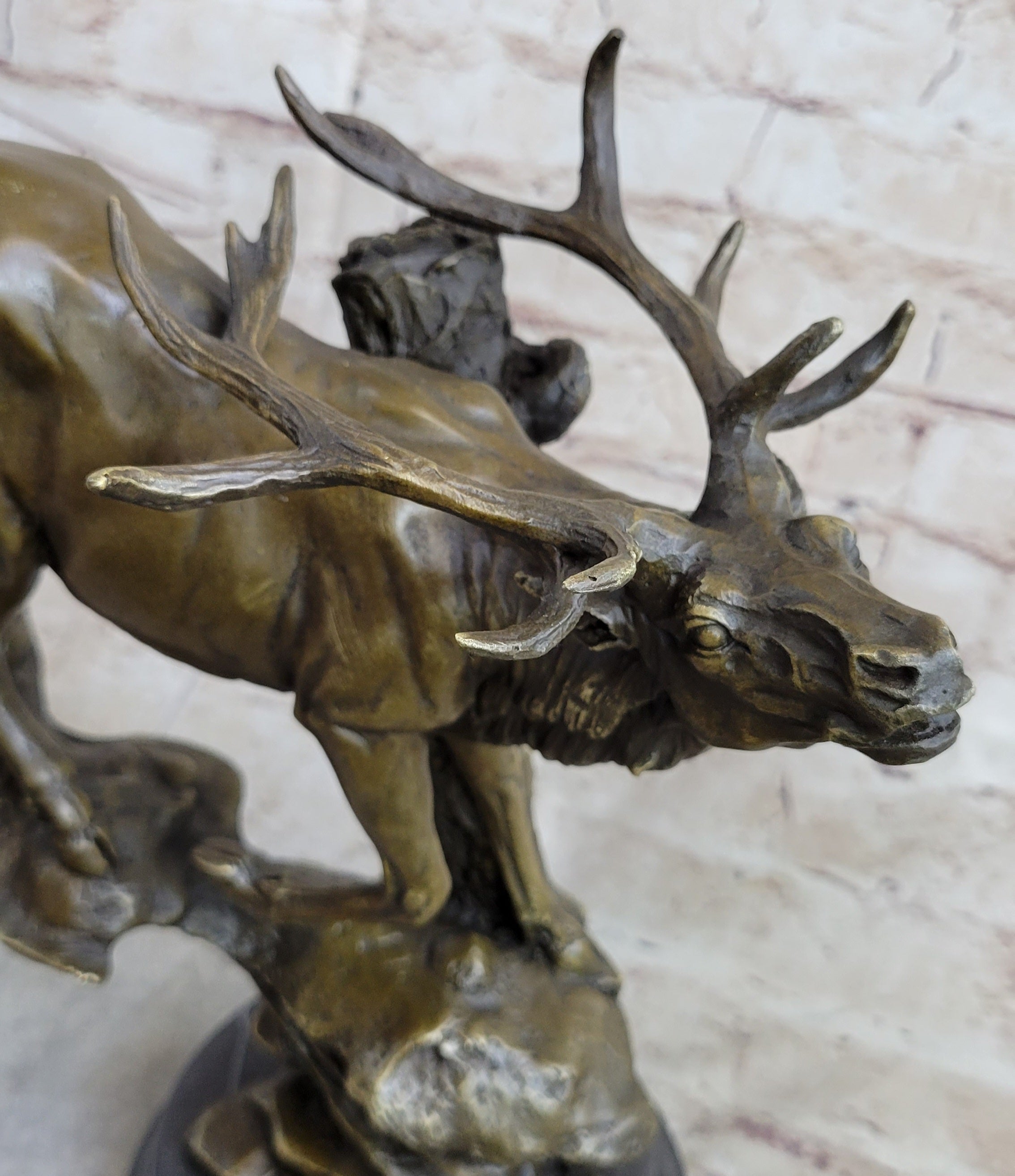 Bronze Marble Elk Deer Stag Hunter Wildlife Art Sculpture