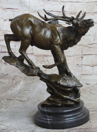 Bronze Marble Elk Deer Stag Hunter Wildlife Art Sculpture