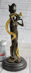 Female Bronze Candle Holder Candelabra Gold Patina