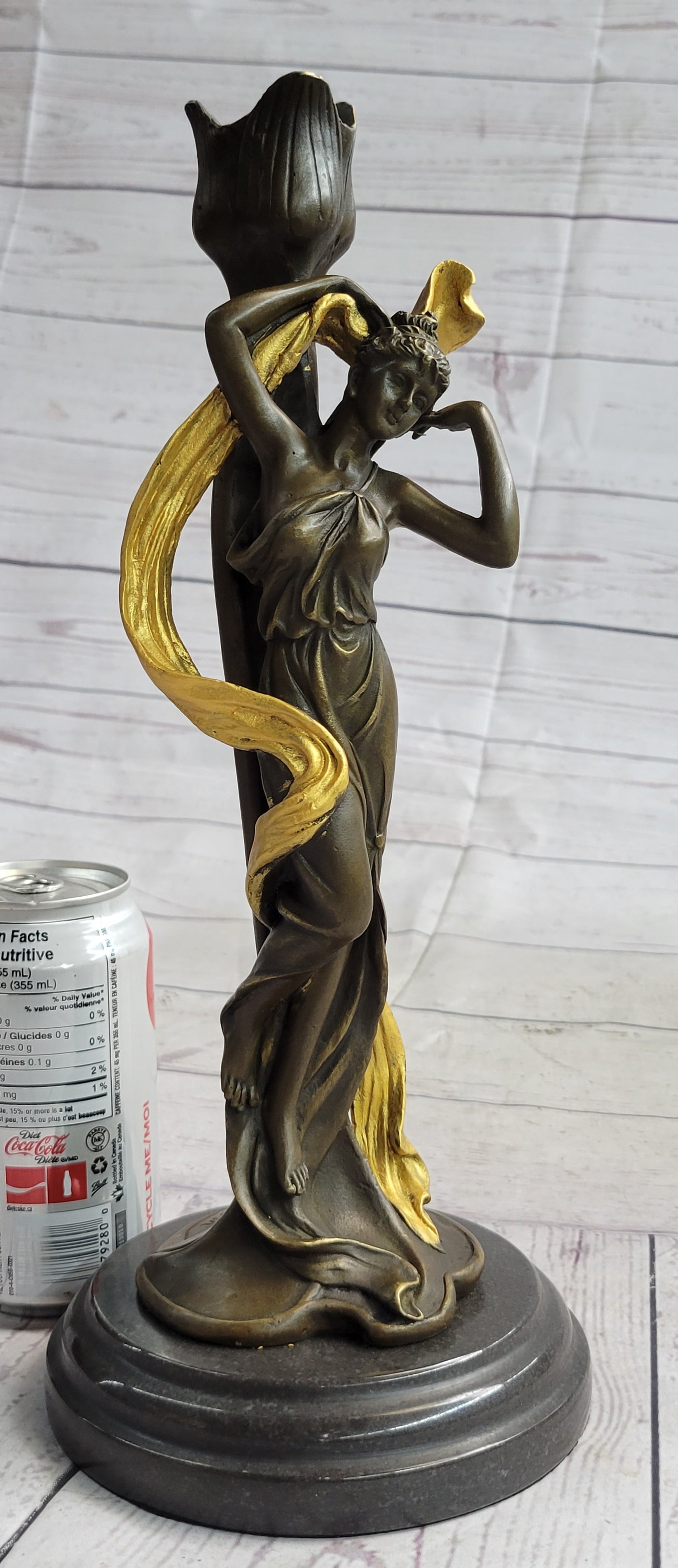 Female Bronze Candle Holder Candelabra Gold Patina
