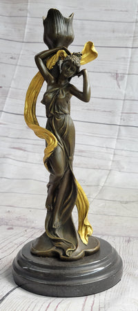 Female Bronze Candle Holder Candelabra Gold Patina