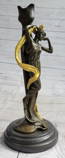 Female Bronze Candle Holder Candelabra Gold Patina