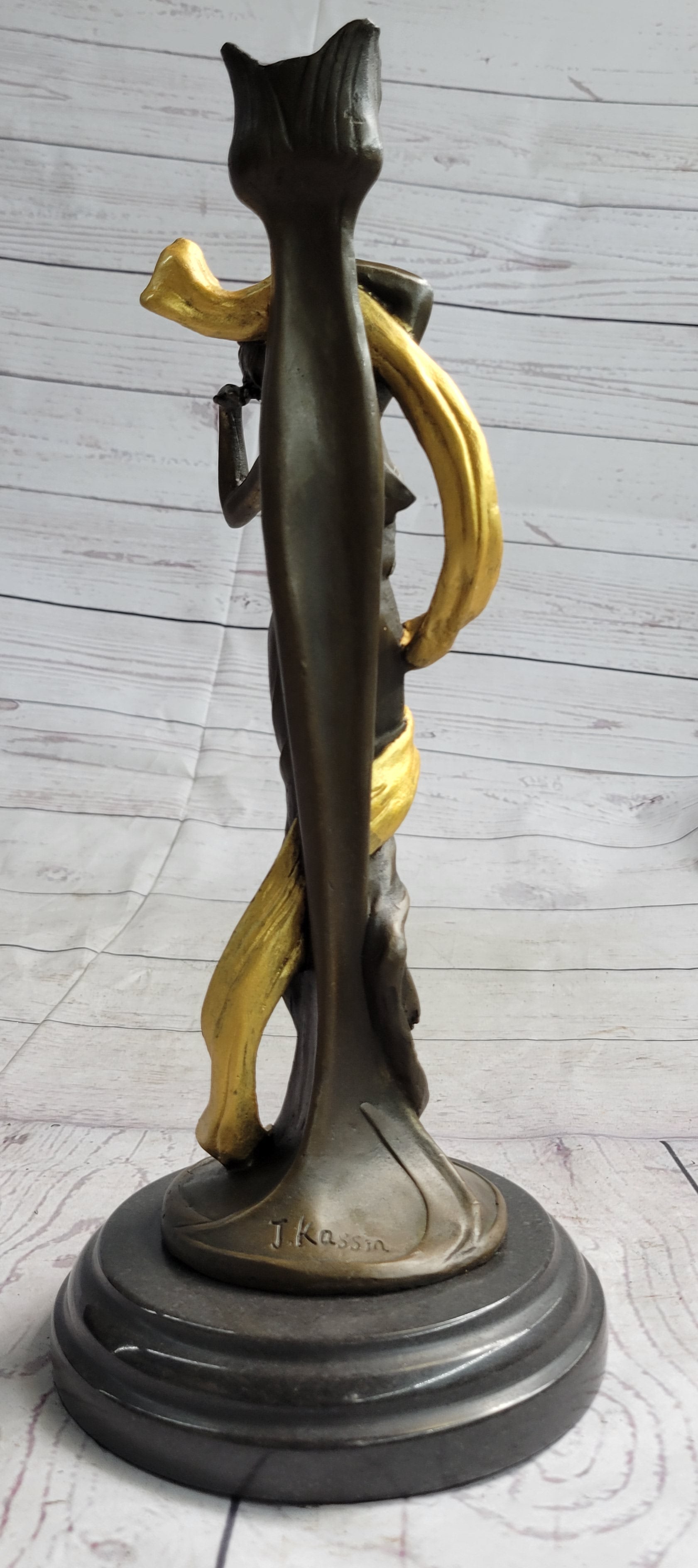 Female Bronze Candle Holder Candelabra Gold Patina