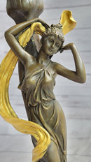 Female Bronze Candle Holder Candelabra Gold Patina