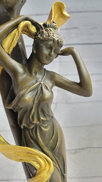 Female Bronze Candle Holder Candelabra Gold Patina