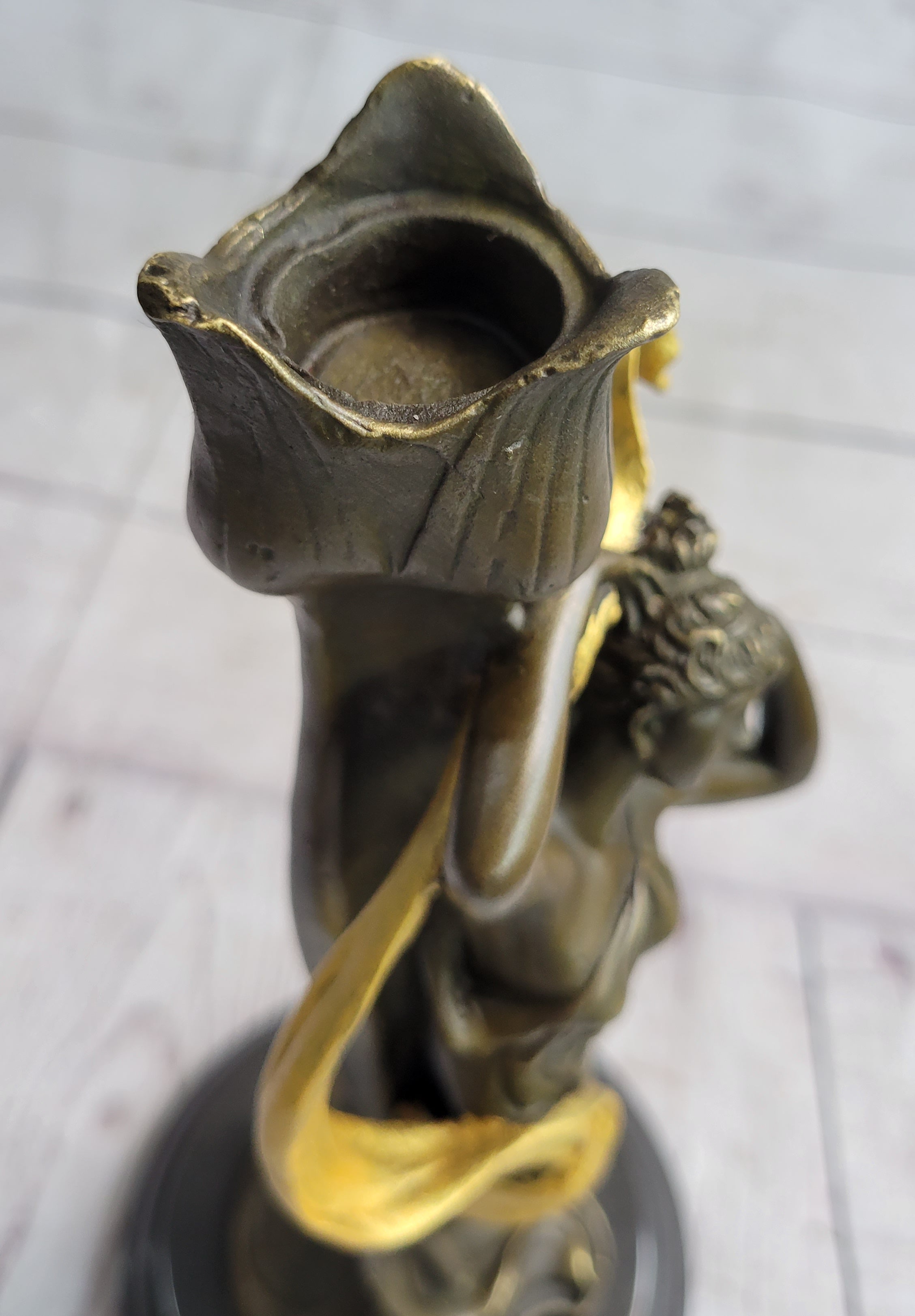 Female Bronze Candle Holder Candelabra Gold Patina