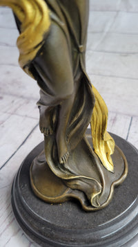 Female Bronze Candle Holder Candelabra Gold Patina