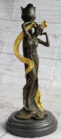 Female Bronze Candle Holder Candelabra Gold Patina